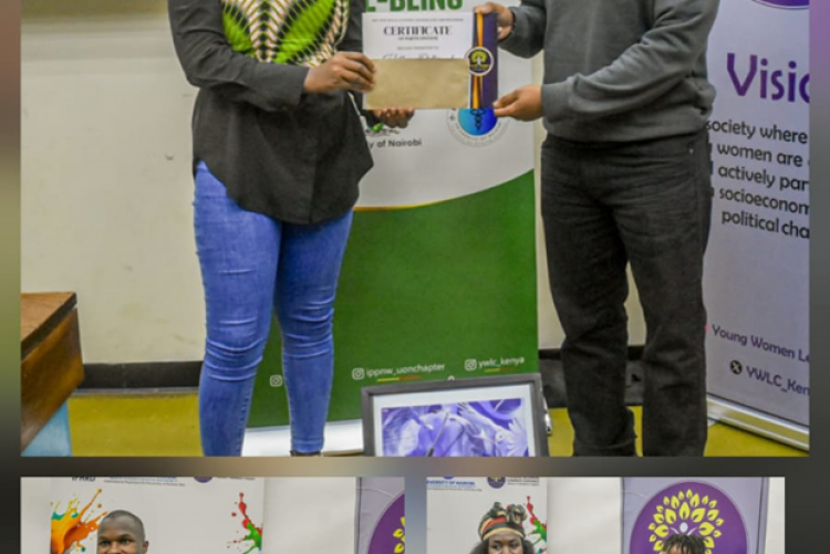 Top contestants receive awards from our esteemed partners: YWLC and IPHRD-Africa, and the IPPNW MSSR UoN organising committee.